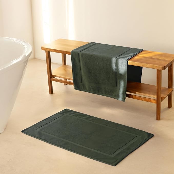 SALBAKOS 2-Piece 100% Turkish Cotton Bath Mat Towel, 20x34 inch, Green | Bathroom Floor Towels, Thick Soft Most Absorbent Quick-Dry Durable Large Size Foot Rug, Premium Hotel Quality Made in Turkey