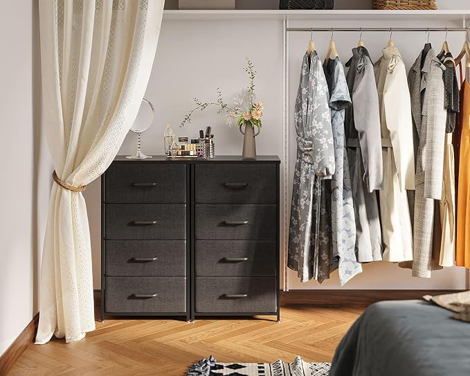 AODK Small Dresser for Bedroom with 4 Storage Drawers, Black | Dressers Chest of Drawers Fabric Dresser with Sturdy Steel Frame, Dressers for Closet with Wood Top