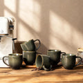 theterra Ceramic Coffee Mugs Set of 6, 12oz Handmade Coffee Cups with Handle for Latte, Tea, Milk, Beer, Hot Cocoa, Olive Green