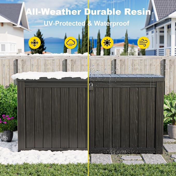 DRATO 180 Gallon Deck Boxes Outdoor Waterproof, Lockable Outdoor Storage Box for Patio Furniture Pool Supplies Garden Tools, Weatherproof Resin Storage Box for Backyard (Black, 180 Gallon)