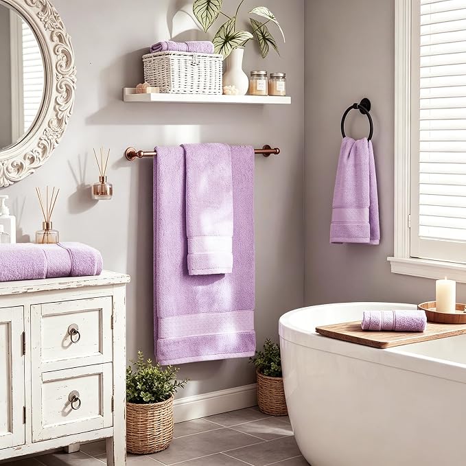 COZYART Bath Towel Set 6 PCS, Luxury Lavender 100% Turkish Cotton 650GSM | Soft Absorbent Quick Dry, OEKO‑Tex 100 Cert. Zero Twist Ring Spun Cotton, Plush Fluffy, Breathable Hotel Quality Towels Set