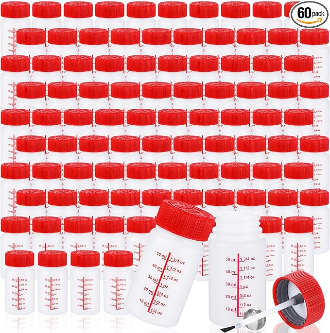 Mumufy 60 Pcs Touch up Paint Bottles with Brush and Lid Empty Touch up Bottle with Mixing Balls 2 oz Fluid Capacity Leftover Paint Container for Car Scratches Repair (Red)