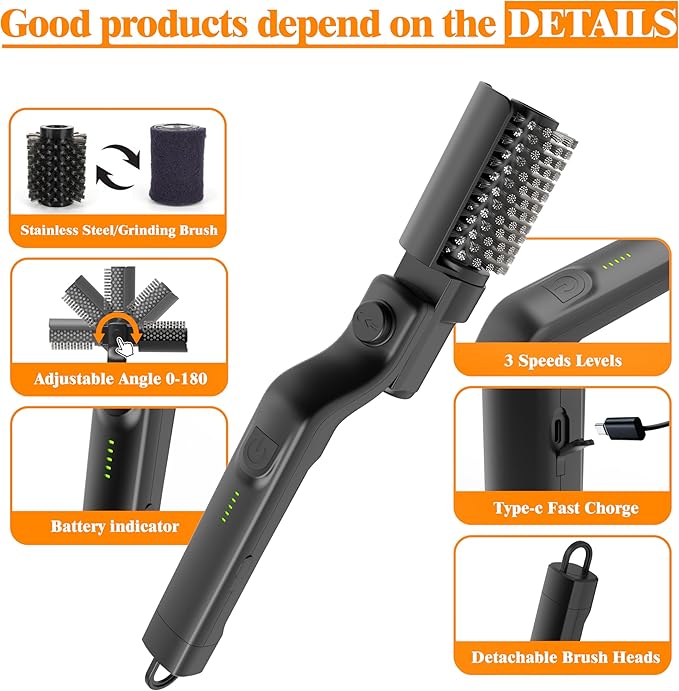 Electric BBQ Grill Brush for Outdoor, Electric BBQ Grill Cleaner with 3-Speed and Adjustable Angle, Rechargeable Grill Cleaning Brush for Barbecue Grates