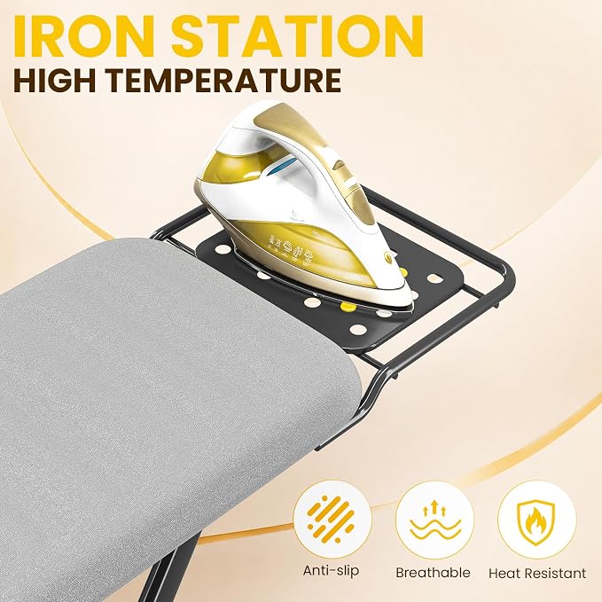 KINGBOARD 2-in-1 Stander & Steam Foldable Ironing Board with Iron Rest | 13 x 43 inchs, Height Adjustable, Alloy Structure, Non-Slip Feet, Space Saving for Laundry Rooms, Bedrooms, Dormitories