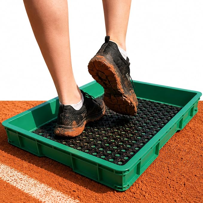 Cinnvoice Tennis Court Shoe Cleaning Tray with Brush Mat, Clay & Sand Removal for Courts, Sports Facilities, Entryway Boot Cleaner, 24 x 16.5 x 3.7 Inches