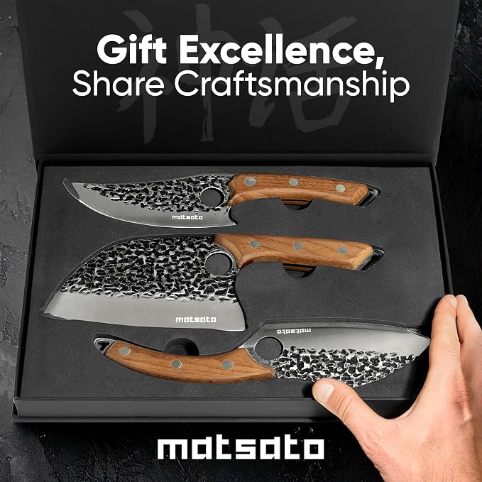 Matsato Knife Set 3-Piece Kitchen Knives, Cooking Chef Knife Set | Cleaver, Kitchen And Chef Cutting and Chopping Knives Sets Juego De Cuchillos Para Cocina