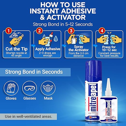 MITREAPEL CA Glue with Activator Kit (3.5oz+13.5fl oz) Instant Bond Professional Cyanoacrylate Adhesive and Super Glue Accelerator for Woodworking with Extra Caps&Microtips, DIY&Craft, Plastic, Repair