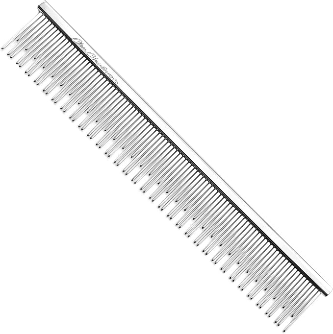 Chris Christensen 6in Cat/Carding Dual Tooth Butter Comb, Groom Like a Professional, Rounded Corners Prevent Friction and Breakage, Solid Brass Spin with Steel Teeth, Chrome Finish