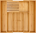 VaeFae Bamboo Silverware Drawer Organizer Kitchen, Expandable Utensil Organizer with Knife Block, Cutlery Tray with Divider, Multifunctional Drawer Organizer
