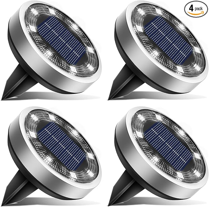 Btfarm 4 Pack Solar Lights Outdoor Waterproof, 8 LED Solar Ground Lights