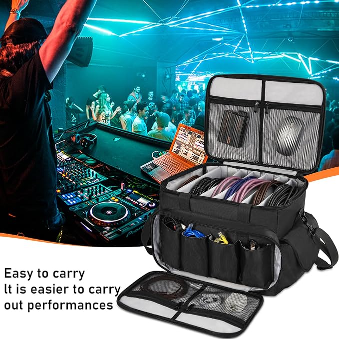 IBVIVIC Cable File Bag With Adjustable Dividers Dj Gig Bag for Cables, Cords,DJ Gear,Sound Instrument and Accessories 16L x 11W x 12H inch, Grey
