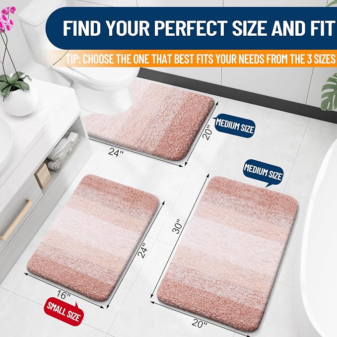 OLANLY Large Bathroom Rugs Mat 40x24, Extra Soft Absorbent Microfiber Bath Rugs, Rubber Backing, Quick Dry, Machine Washable Bath Mats for Bathroom Floor, Tub and Shower, Home Decor Accessories, Peach