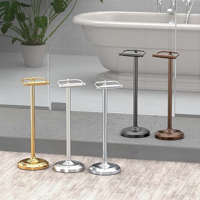 Gatco 1436MX Toilet Paper Holder Stand, Weighted Base, Matte Black, Freestanding Bathroom Floor Stand, 22 Inch