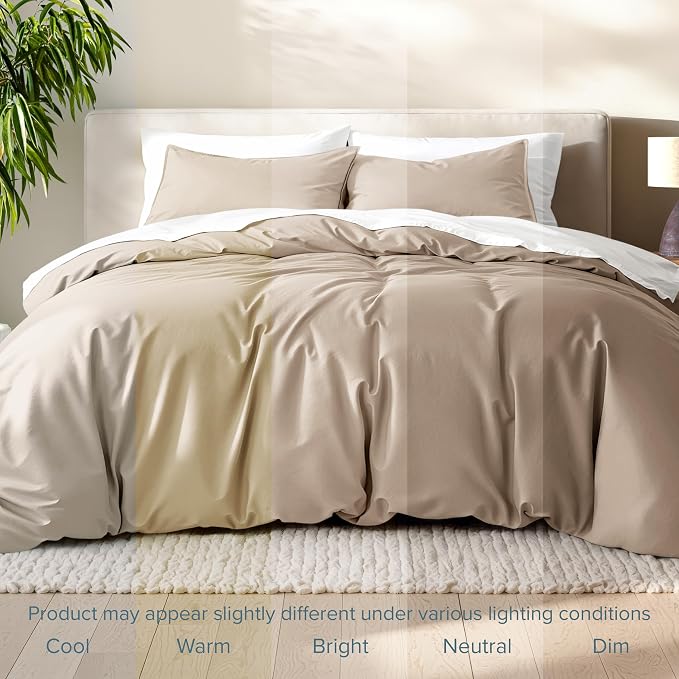 Bare Home Bedding Duvet Cover Queen Size - Premium 1800 Super Soft Collection - Lightweight, Cooling - Soft Breathable Bedding Duvet Cover (Queen, Pebble)