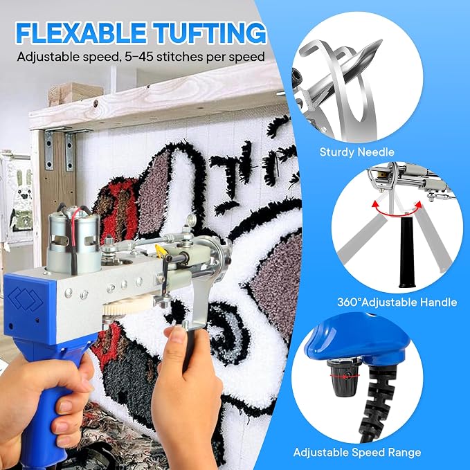 Vehipa Rug Tufting Gun with Carpet Trimmer Kit - 2 in 1 Cut Loop Pile Tufting Gun with Tufting Shears, Tufting Cloth, Yarn, Brushes, Scrapers for DIY Rug Making
