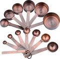 Copper Measuring Cups and Spoons Set for Drying & Liquid, Stainless Steel 6 Copper Measuring Cups and 7 Measuring Spoons with 1Leveler and 2 Locking Rings for Kitchen