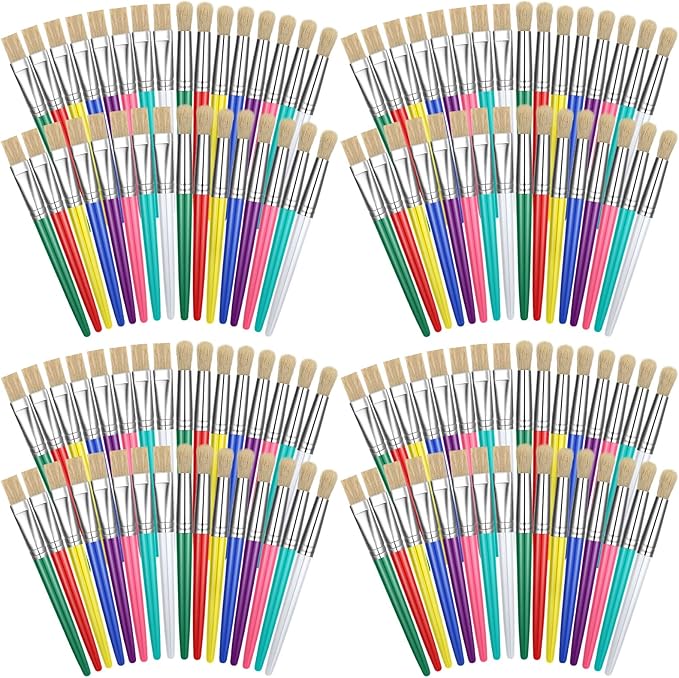 128 Pcs Paint Brushes for Kids Paint Brushes Bulk Toddler Children Paint Brush Set Large Chubby Paintbrushes Flat and Round Paint Brush for Washable Paint Acrylic Paint Preschool Art Supplies Craft