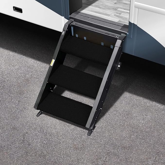 Prest-O-Fit 2-0518 Trailhead Step Rug 19.5 in. W (3 Pc Set) Fits MORryde StepAbove 3 Step - Obsidian Black | Fits MORryde StepAbove 3-step entries, bristle texture brushes dirt from shoes, UV-protected, hose off to clean
