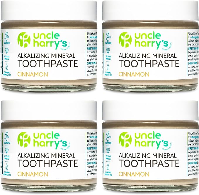 Uncle Harry's Cinnamon Remineralizing Toothpaste | Natural Whitening Toothpaste Freshens Breath & Promotes Enamel | Vegan Fluoride Free Paste (4 Pack)