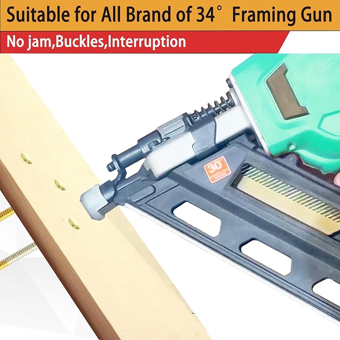 34°Framing Nails,Smooth Shank,2":1000pcs | D Head Nail Pack,Galvanized Paper Tape Strip Nails,for 30 to 34 Degree Framing Nailer