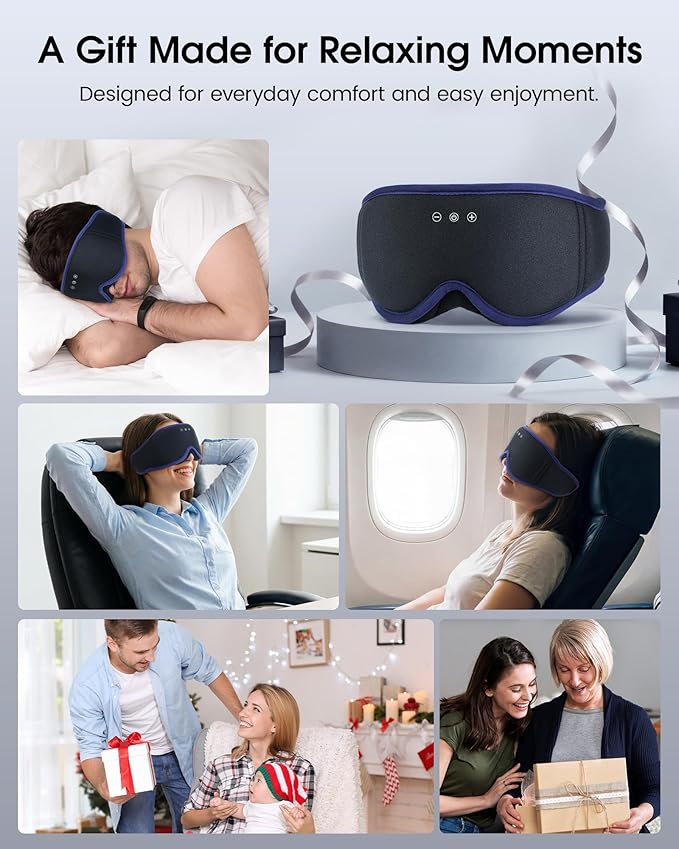 MUSICOZY Sleep Mask with Bluetooth Headphones, 3D Wireless Sleeping Eye Masks, Bluetooth Eye Masks 14-Hour Playtime, Ultra-Soft Breathable, Perfect for Side Sleepers, Women Men(Ocean Blue)