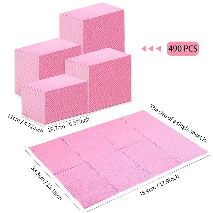 490pcs Disposable Nail Mats Foldable Nail Paper Towels, Table Acrylic Nail Practice Sheet, 3 Ply Waterproof Clean Nail Table Practice Mat for Salon Manicure Tattoo,Nail Art Accessories 13"x18"(Pink)