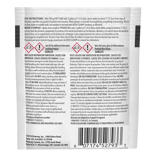 BEER CLEAN Diversey 990221 Glass Cleaner for Manual Brushing, Portion Control Bar Glass Washing Powder, Unscented, Packet, 0.5-Ounce (Pack of 100)