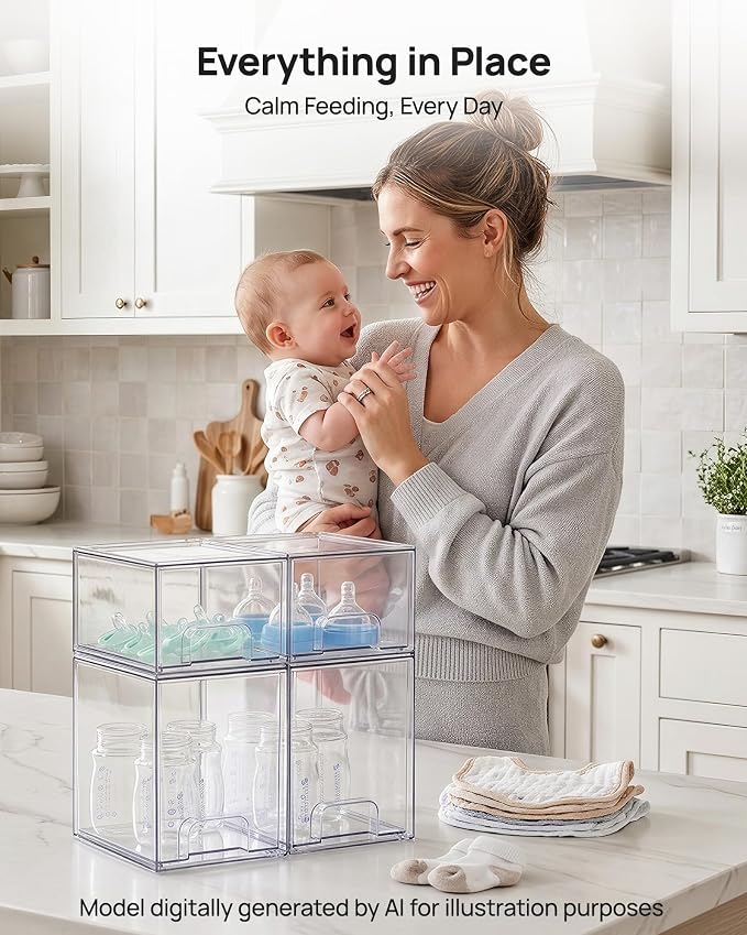 Vtopmart Stackable Storage Drawers Set of 8, Clear Plastic Organizer Bins for Baby Bottle, Beauty Supplies Storage, Ideal for Kichen Countertop, Vanity, Bathroom, Cabinet, Pantry Organization