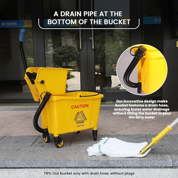 35Qt Commercial Mop Bucket with Side Wringer,Including 1* Commercial Loop-end Mop and 1* Mop Head Replacement