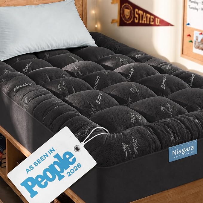 Niagara Sleep Solution Ultra Soft Twin XL Size Mattress Topper - Rayon Derived from Bamboo Pillow Top Mattress Pad for Back Pain Relief - Naturally Cooling for Hot Sleepers, Dark Gray