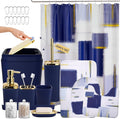 XLHOMO Bathroom Accessories Set - 25PC Bathroom Set with Shower Curtain and Rugs, Blue Bathroom Set, Bathroom Accessory Set with Press-on Lid Trash Can, Soap Dispenser and Qtip Holders