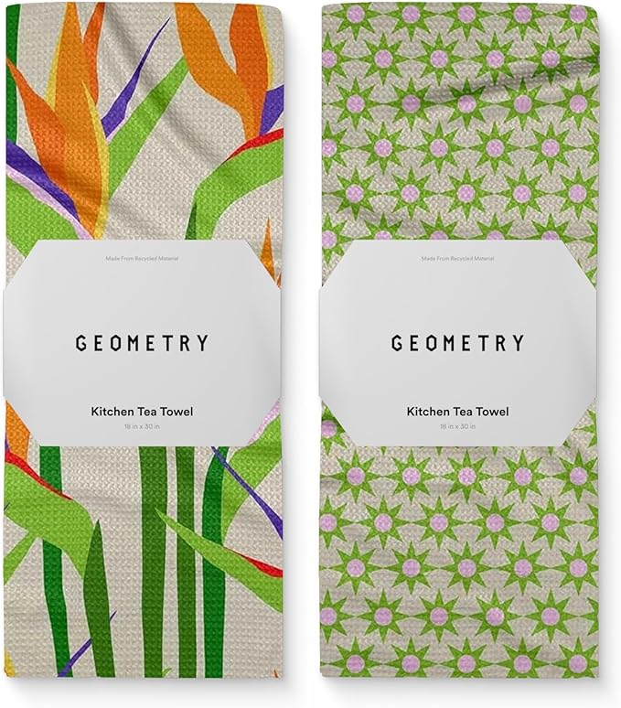GEOMETRY Spring Kitchen Towels - Quick Dry Microfiber Cloth Spring & Summer Dish Towels for Kitchen Drying - Premium Quick Dry Towel - Paradise Play, 18" x 30" - 2-Pack