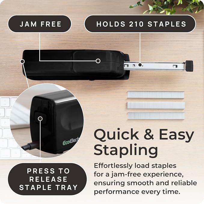 EcoElectronix Electric Stapler - Portable Automatic Stapler Pro 30 Sheet Capacity - Quiet, Jam-Free, and Easy Reload - AC or Battery Powered for Professional Home Office Use - Black (2-Pack)