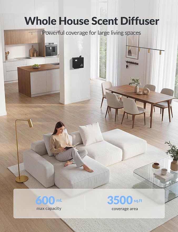 2026 Upgraded 3500 Sq.Ft HVAC Scent Diffuser for Home, Smart Whole House Scent System with App & Remote Control, Hotel Collection Waterless Diffuser for Large Room, Cold Air Tech, 600mL, Black