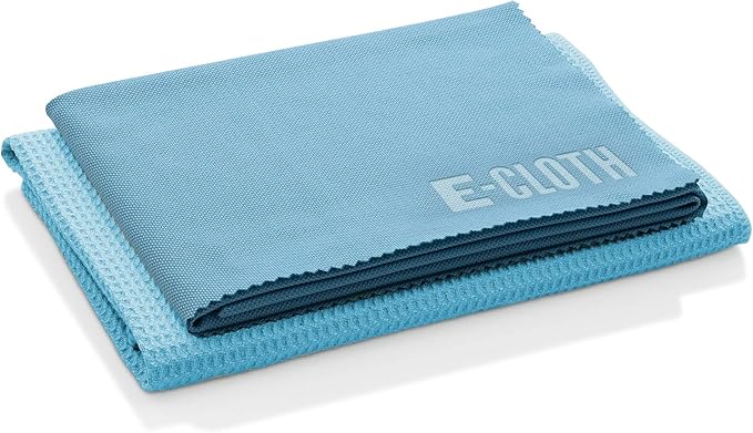 E-Cloth Window Cleaning Cloth Kit - Reusable Durable Towels, Washable & Long Lasting, Glass Cloth for Windows, Mirrors, Cars, Lenses & Screens, Streak Free Shine, Microfiber - Alaskan Blue