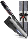 7 Inch Japanese Damascus Santoku Knife, VG10 Steel Forged | Kurouchi Forged Finish, Slice • Dice • Mince, Wide Blade Versatility, Leather Sheath Included, Premium Gift Box