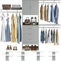 Armocity 96 Inches Closet System with Doors, 8FT Walk In Closet Organizer with 2 Shelving Towers, Heavy Duty Clothes Garment Rack with 3 Wood Drawers, 96"L x 16"W x 80"H, Max Load 1000 LBS, Grey