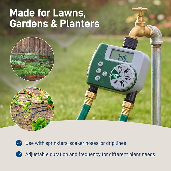 Orbit Programmable Digital Hose Watering Timer - 2 Outlet - Battery Powered - with LCD Screen - Built-in Rain Delay - Water-Resistant - 58910