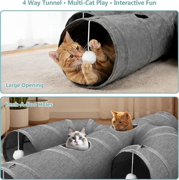 Ownpets Cat Tunnel Sturdy Oxford Fabric Cat Tunnel Toy, Cactus Shape Collapsible Cat Tunnels for Indoor Cats,Interactive Peek Hole Pet Tunnel Tube with Cat Wand Toy
