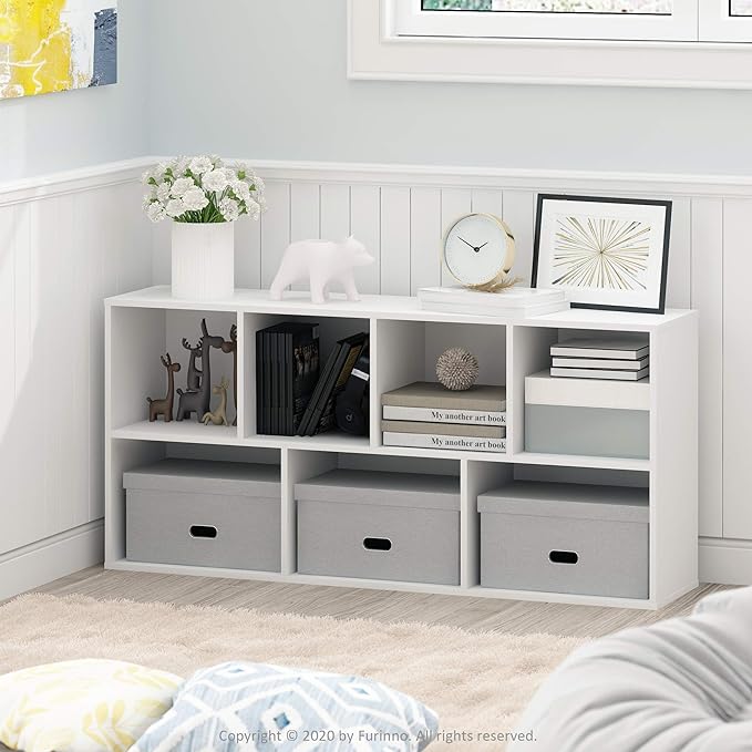 Furinno LUDER Book Shelf, 7-Cube Bookshelf, Bookcase with Open Shelves, 9.4 x 19.5 x 41.7, Easy Assembly, for Living Room, Bedroom, Home Office, White