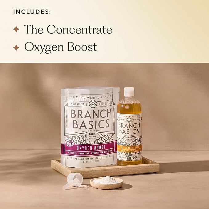 Branch Basics Concentrate (33.8 oz) + Oxygen Boost (4 lbs) | Multi-Surface All Purpose Cleaner Concentrate + Natural Stain Remover, Grout Cleaner | Human-Safe, Fragrance Free