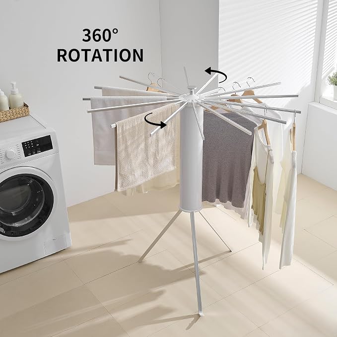 RFOUO Clothes Drying Rack Tripod Aluminum-16rods,Portable Foldable Drying Rack,Drying Rack Clothing for Laundry Bedroom Household