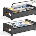 Yecaye 82L Under Bed Storage Containers, Fits 9.4" Under Bed, 2 Pack, Grey | XXL Capacity, 360° Rolling Wheels, Sturdy Metal Frame, Clear Window & Label, Storage Bins for Clothes, Blankets, Shoes