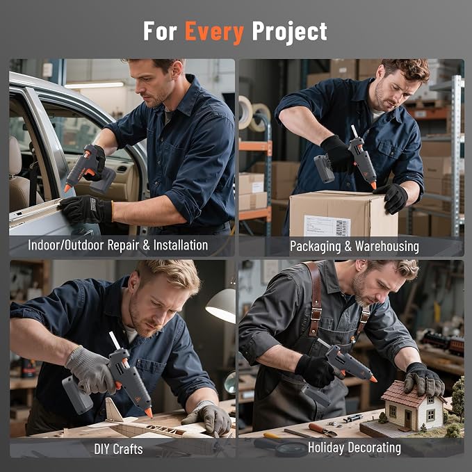 Katerk 12V Cordless Hot Glue Gun Kit with 24 Glue Sticks, 90s Fast Heating | Wireless Heavy Duty Glue Gun and Sticks Set (11×150mm), Rechargeable 2500mAh Battery, Drip-Free for Crafts DIY, Repair, Gift