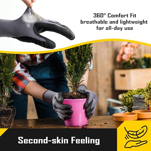 COOLJOB 12 Pairs Safety Work Gloves Microfoam Nitrile Rubber Coated, Seamless Knit Nylon Gloves with Full Fingers Touchscreen, Grip Nitrile Dipped, Ideal for Warehouse, Home Improvement, Grey Large