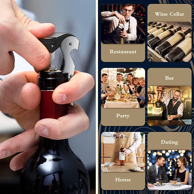 Waiter Corkscrew Wine Openers Heavy Duty Hinges Wine Key Bottle Opener All in One Double Hinged Waiter's Corkscrew with Foil Cutter Wine Tools for Bartenders Servers Sommelier (Black, 60)