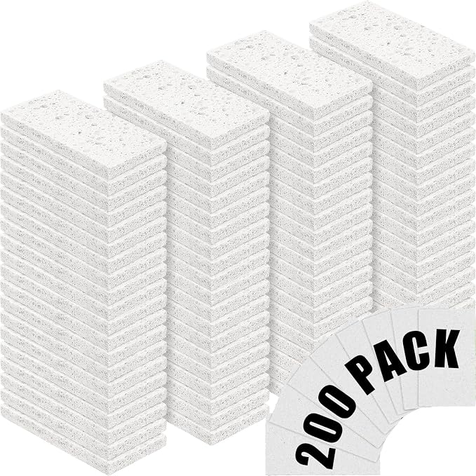 Zhengmy 200 Pieces Sponges Bulk Sponges Kitchen Compressed Sponge Natural Dish Sponge Compressed Wood Pulp Cleaning Without Scratching for Kitchen Bathroom, 3.9 x 2.4 x 0.12 Inch (White)