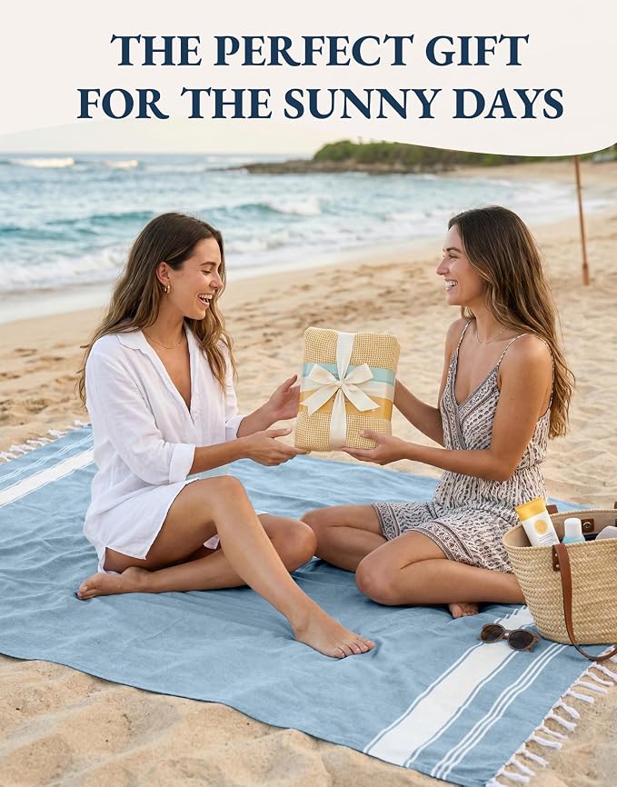 LANE LINEN Beach Towel 4 Pack, Oversized Beach Towels for Adults - Sky Blue | Lightweight Travel Beach Towels - Pre-Washed for Soft Hand Feel - 39"x71", Vacation Essential - Machine Washable, All-Season