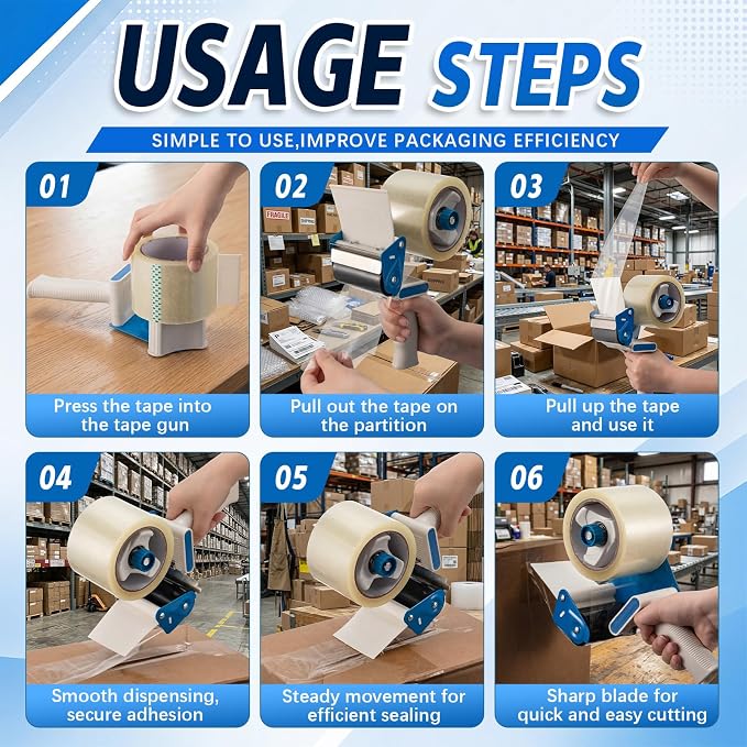 2 Pack 3 Inch Packing Tape Dispenser Gun with 12 Pcs 3 Inch x 65 Yard Roll Packing Tape for Packaging Shipping, Moving, Carton and Box Sealing
