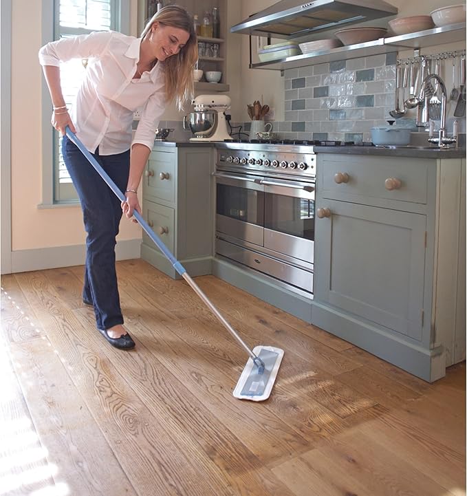 E-Cloth Deep Clean Mop, Microfiber Mop, Perfect Floor Cleaner for Hardwood, Laminate, Tile and Stone Flooring, Washable and Reusable, 100 Wash Promise,Blue / Silver